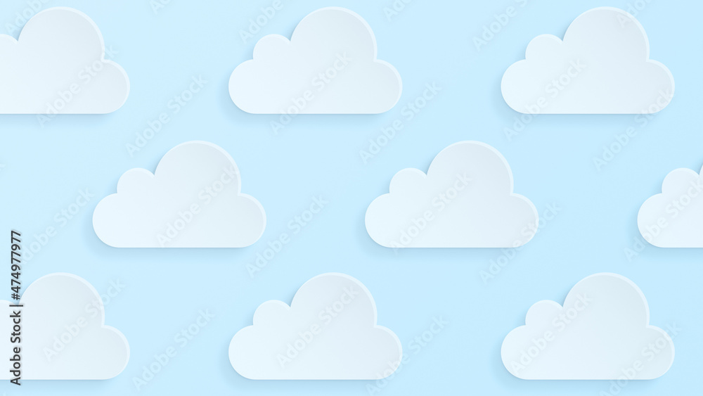 Many white clouds on light blue background. Graphic, modern and trendy conceptual abstract illustration in 4k resolution. Many white clouds on light blue background. Graphic, modern and trendy conceptual abstract illustration in 4k resolution.
