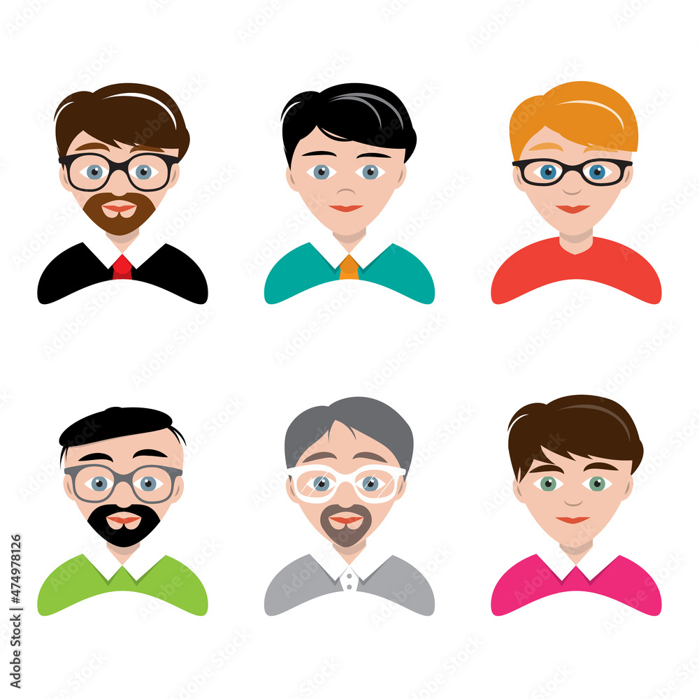 Men characters - vector collection of male faces isolated on white background Men characters - vector collection of male faces isolated on white background