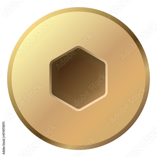 Bolt top. Allen head with hex socket. Gold fastener