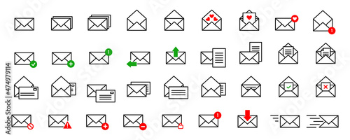 Mail icon. Envelope line icons collection. Mail delivery symbols. Email notification set of signs. Stock vector