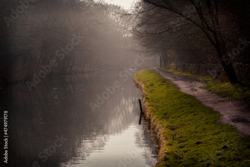 Misty morning on a the Leeds to Liverpool canal, Blackburn, Lancashire, England  photo