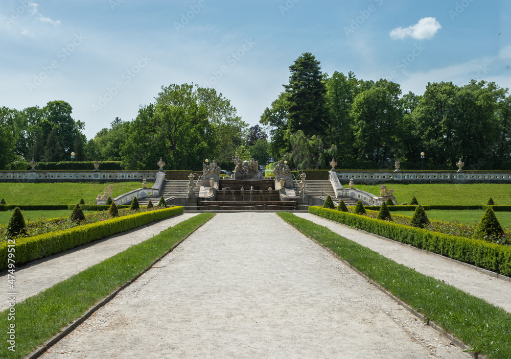 Cesky Krumlov, Czech Republic, June 2019 - view of Cesky Krumlov Castle Gardens