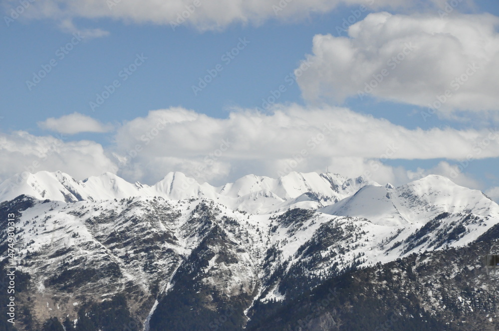 Pyrenees, France, mountain peaks, snow-capped slopes,