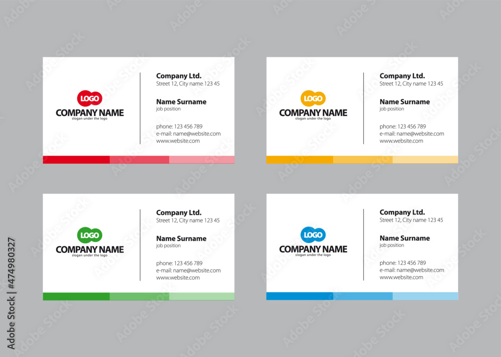 White business card with color stripe, vector design template