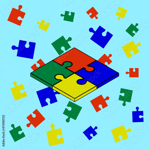 Asperger syndrome logo on flat background with colorful puzzle pieces, autism awareness day
