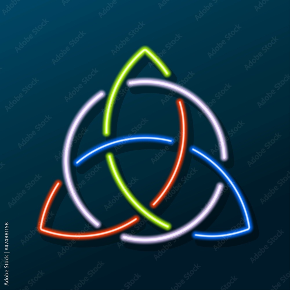 celtic Triquetra knot neon sign, modern glowing banner design, colorful modern design trend. Vector illustration. celtic Triquetra knot neon sign, modern glowing banner design, colorful modern design trend. Vector illustration.
