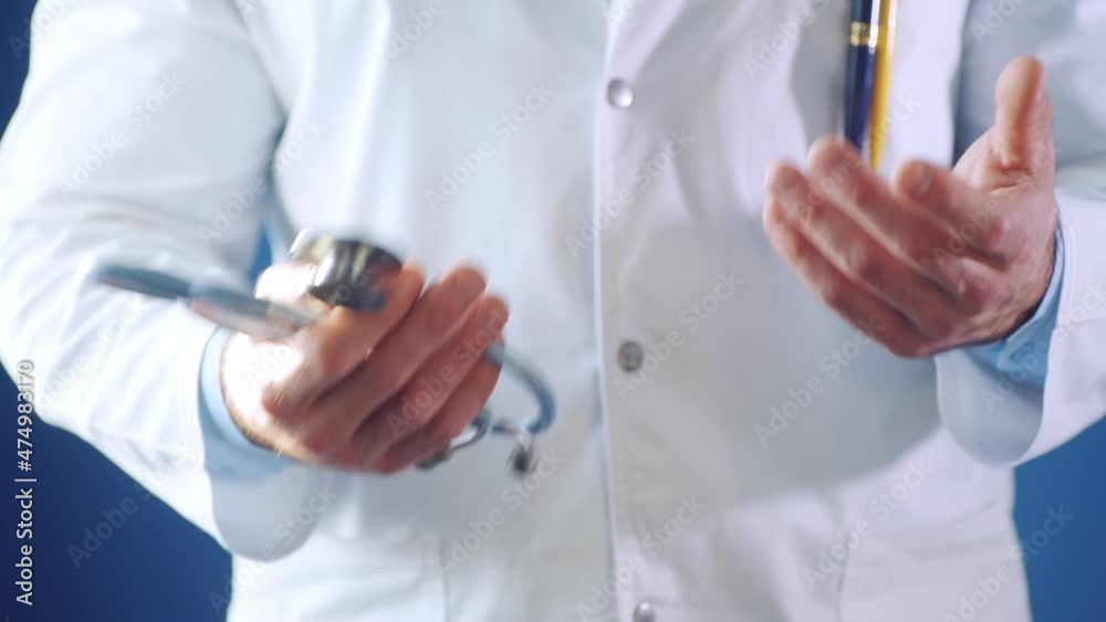 Doctor gestures with his hands from the jar. Medicine and health care concept Doctor gestures with his hands from the jar. Medicine and health care concept