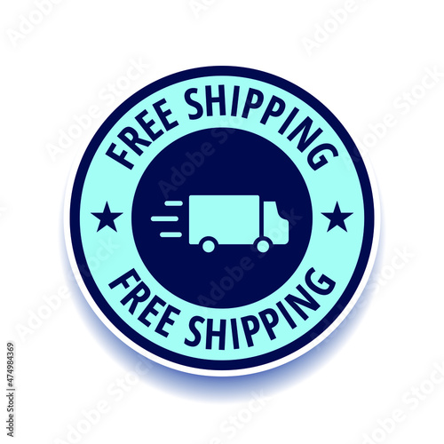 “FREE SHIPPING” vector label. Illustration of “FREE SHIPPING” rounded label. Isolated element on white background. Editable colors.