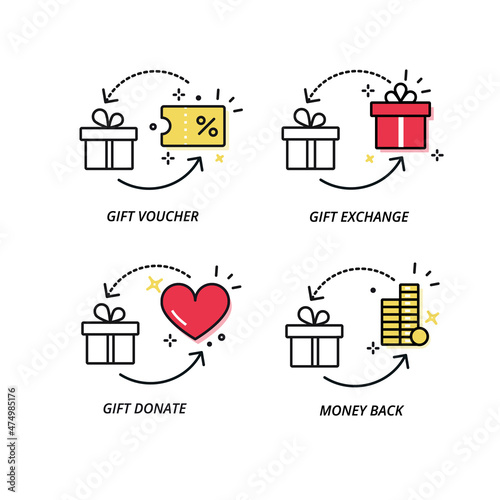 Return options for bad gifts.Line vector illustration on white background