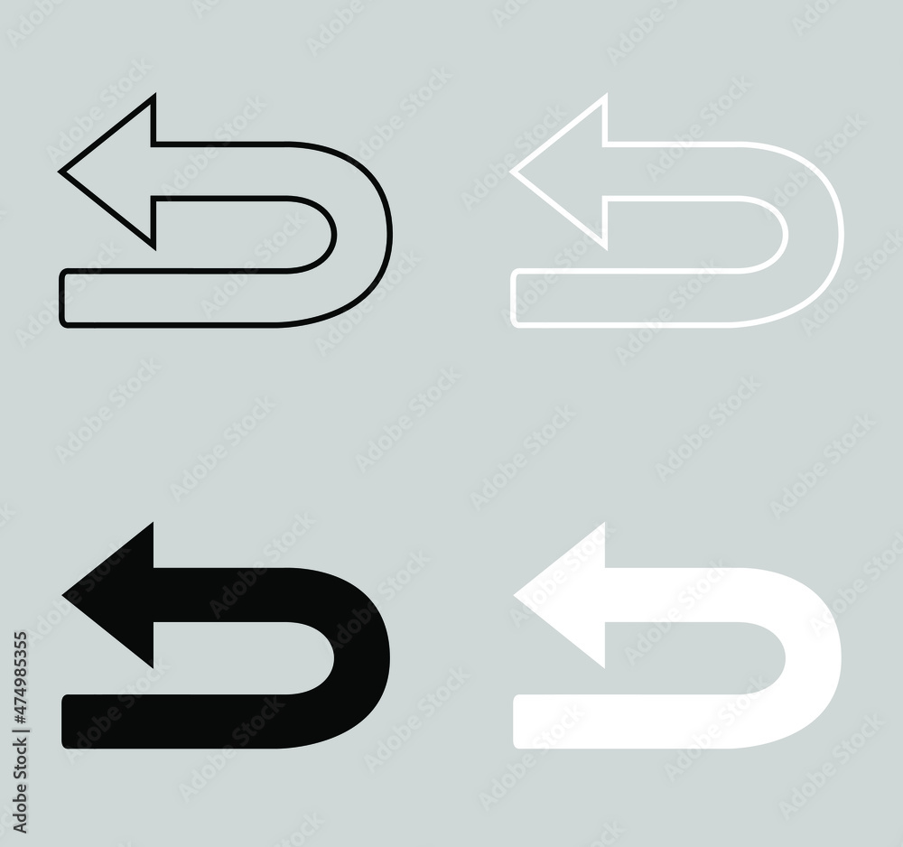 Set of Go back left arrow icon. Return arrow icon sign symbol in trendy flat style. Left vector icon illustration isolated on gray background Set of Go back left arrow icon. Return arrow icon sign symbol in trendy flat style. Left vector icon illustration isolated on gray background