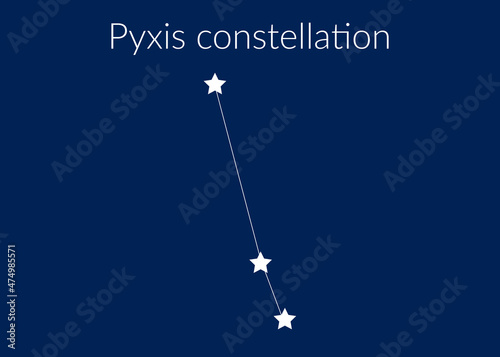 Pyxis zodiac constellation sign with stars on blue background of cosmic sky