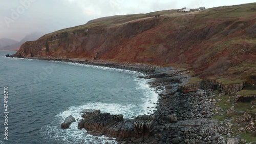 Drone view of Elgol Beach, Isle of Skye, Scotland