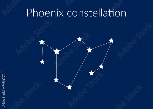 Phoenix zodiac constellation sign with stars on blue background of cosmic sky