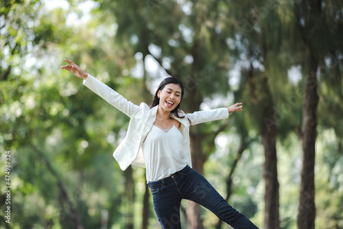 young Asian business woman are smiling and happy lifestyle, outdoor beautiful pretty portrait