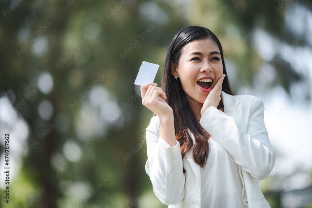 Young Asian business woman person in concept of credit card using for buying and financial Young Asian business woman person in concept of credit card using for buying and financial