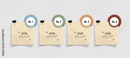Text box design with note papers infographic.	