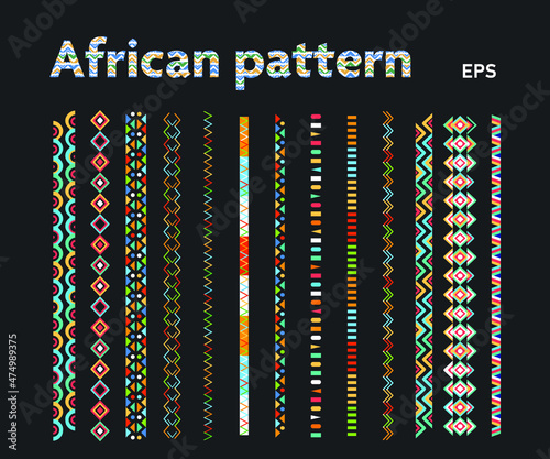 Traditional african patterns. Set of massai and samburu tribe ornaments. Vector illustration on black