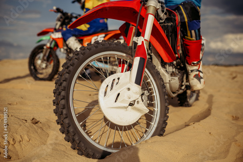 Fototapeta Naklejka Na Ścianę i Meble -  Motocross rider on extreme desert terrain track