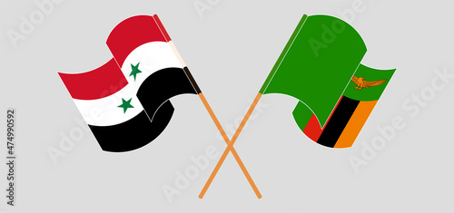 Fotografia Crossed and waving flags of Syria and Republic of Zambia