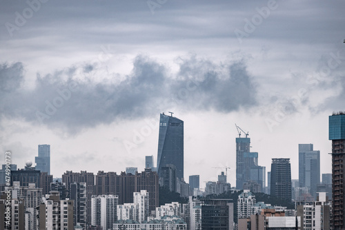 Shen Zhen skyscraper building landscape, China business urban city in modern