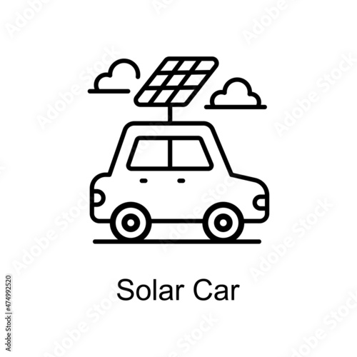 Solar Car vector outline icon for web isolated on white background EPS 10 file