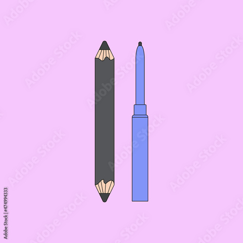 Vector illustration of eyeliner pencil. Beauty products and online shopping. Korean cosmetics. Can be used as illustration in magazine, banner, social media, highlights, web design. Makeup concept.