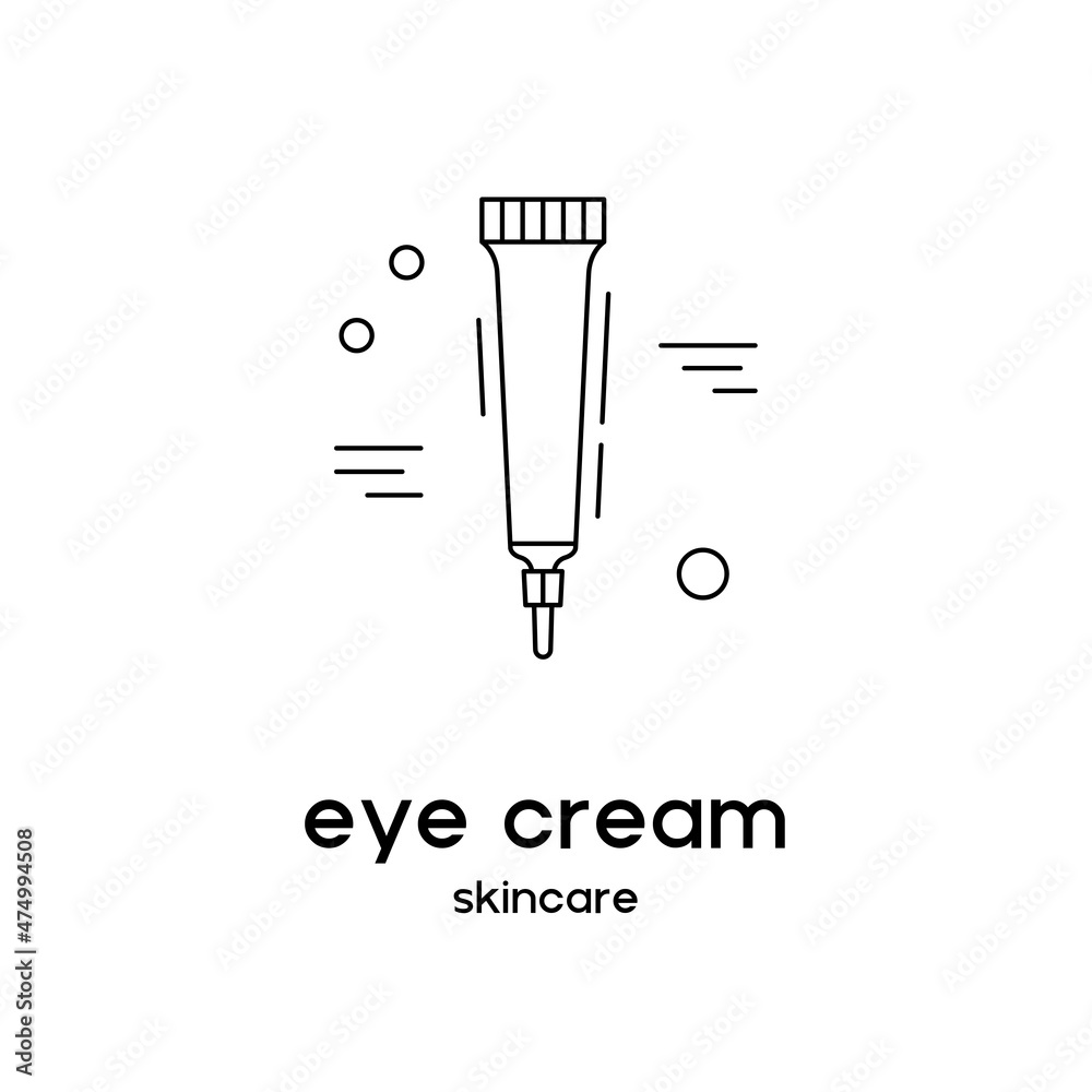 Vector icon of eye cream. Beauty products and online shopping. Korean cosmetics. Can be used as illustration in magazine, banner, social media, highlights, typographic, web design. Skin care concept. Vector icon of eye cream. Beauty products and online shopping. Korean cosmetics. Can be used as illustration in magazine, banner, social media, highlights, typographic, web design. Skin care concept.