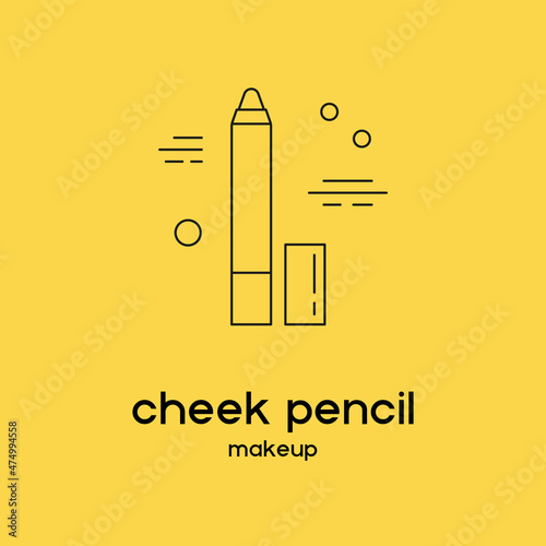 Vector icon with cheek pencil. Beauty products and online shopping. Korean cosmetics. Can be used as illustration in magazine, social media, highlights, typographic and web design. Makeup concept.