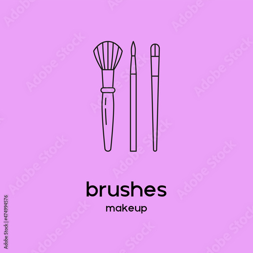 Vector icon with makeup brushes for blush, powder, eye shadow. Beauty products and online shopping. Can be used as illustration in magazine, social media, highlights, typographic and web design