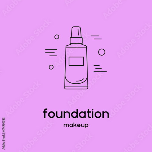 Vector icon with foundation. Beauty products and online shopping. Korean cosmetics. Can be used as illustration in magazine, social media, highlights, typographic and web design. Makeup concept.