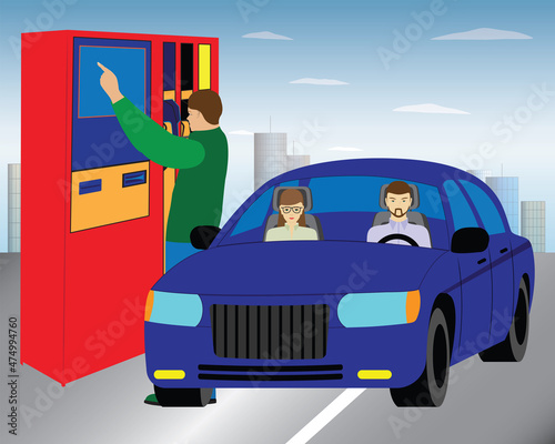 Car on the highway in the city. Filling station.