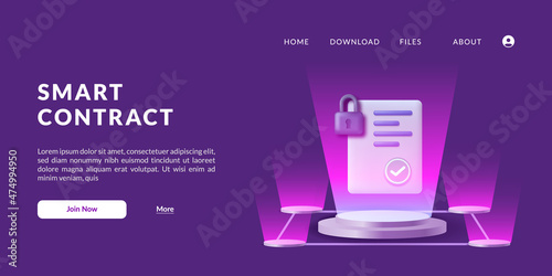 Digital smart contract for electronic sign document agreement security, finance, legal corporate. with paper document and padlcok security protection with white background