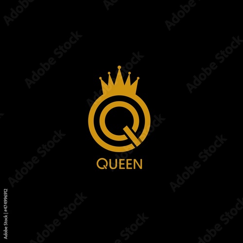 golden beauty queen with crown template logo vector illsutration