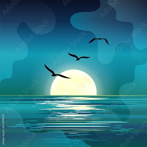 sea ​​full moon birds