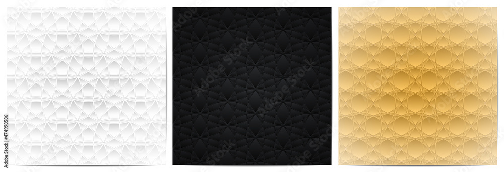 Fototapeta premium Set of abstract circle lines wave pattern. Luxury with black,white and gold background design element