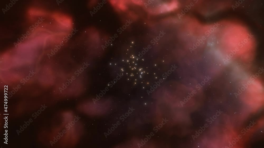 Spaceship travelling at the speed of light through a red nebula in space. 3d animation Spaceship travelling at the speed of light through a red nebula in space. 3d animation