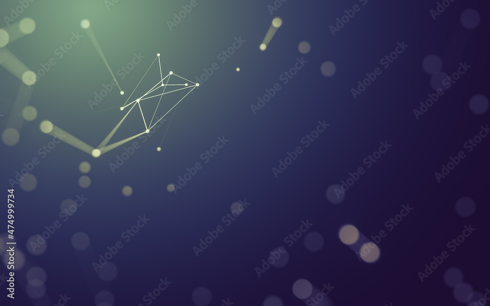 Fototapeta premium Abstract background. Molecules technology with polygonal shapes, connecting dots and lines. Connection structure. Big data visualization.