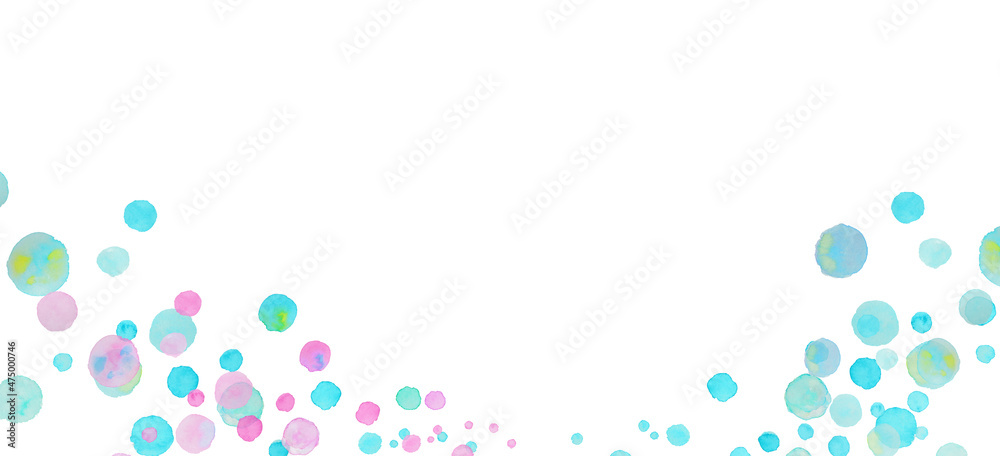 水彩で描いた水色とピンク色のシャボン玉のイラスト素材　フレーム素材