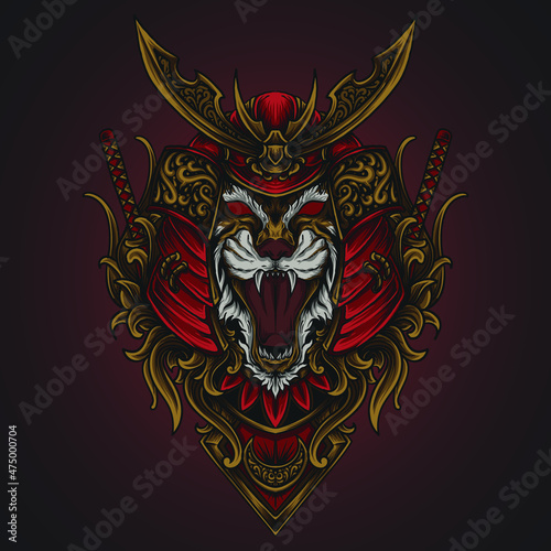 artwork illustration and t shirt design samurai tiger engraving ornament
