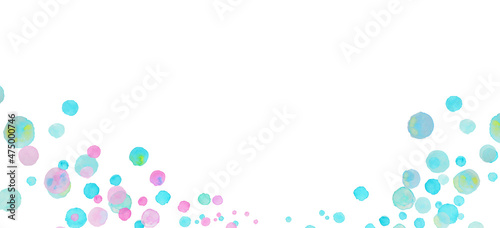 水彩で描いた水色とピンク色のシャボン玉のイラスト素材 フレーム素材 © gelatin