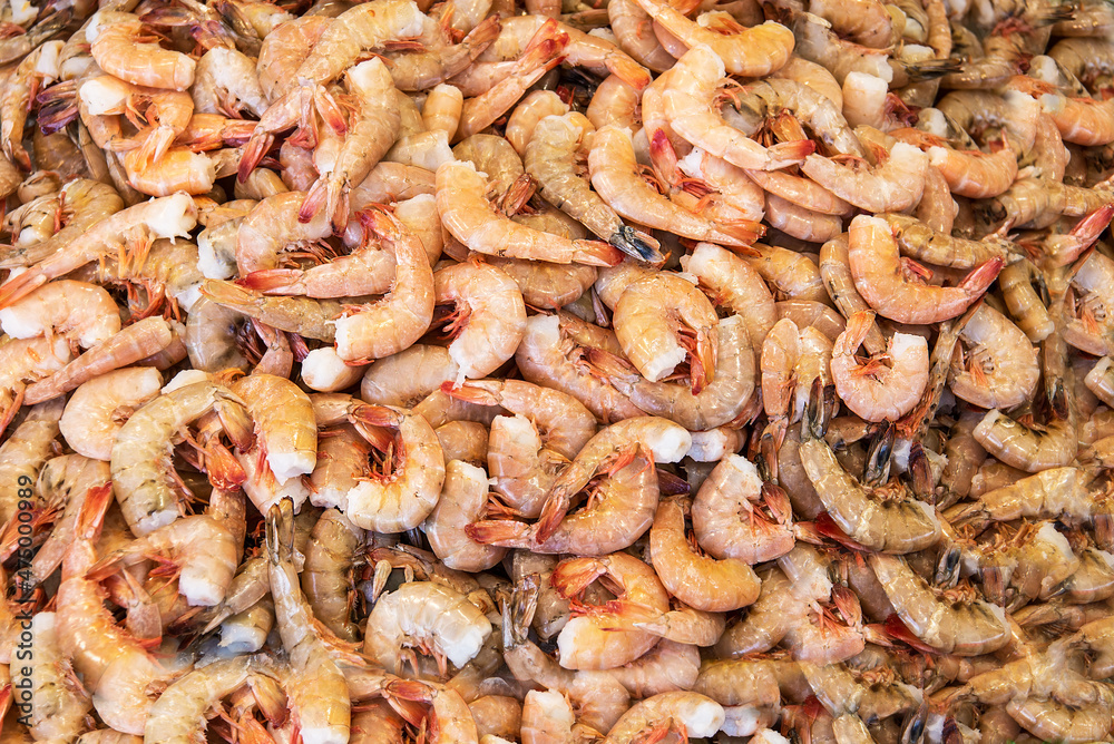 fresh Seafood, shrimps on the seafood market counter fresh Seafood, shrimps on the seafood market counter