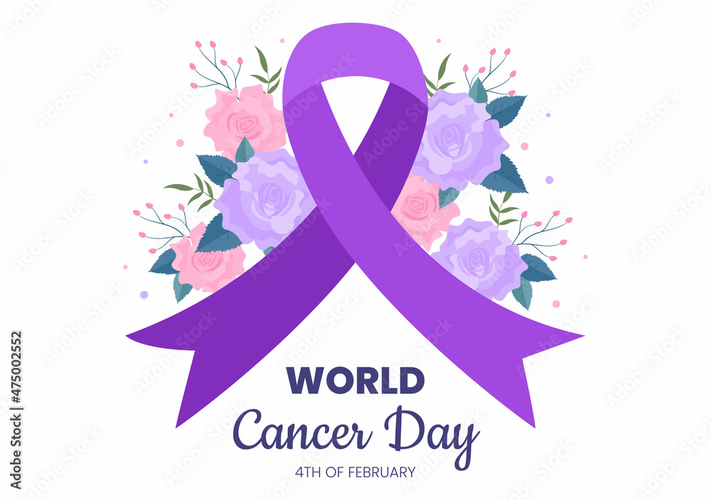 Fototapeta premium World Cancer Day with Ribbon Flat Vector Illustration. Inform the Public About Disease Awareness on February 4th Through Campaign Background or Poster