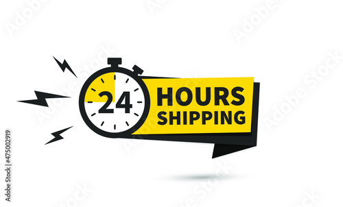 24 hours shipping sign yellow banner. vector stock illustration 