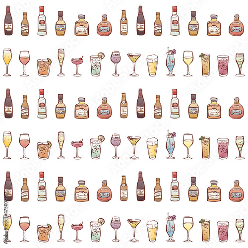 アルコールメニュー　背景素材　手描き　線画　カラー