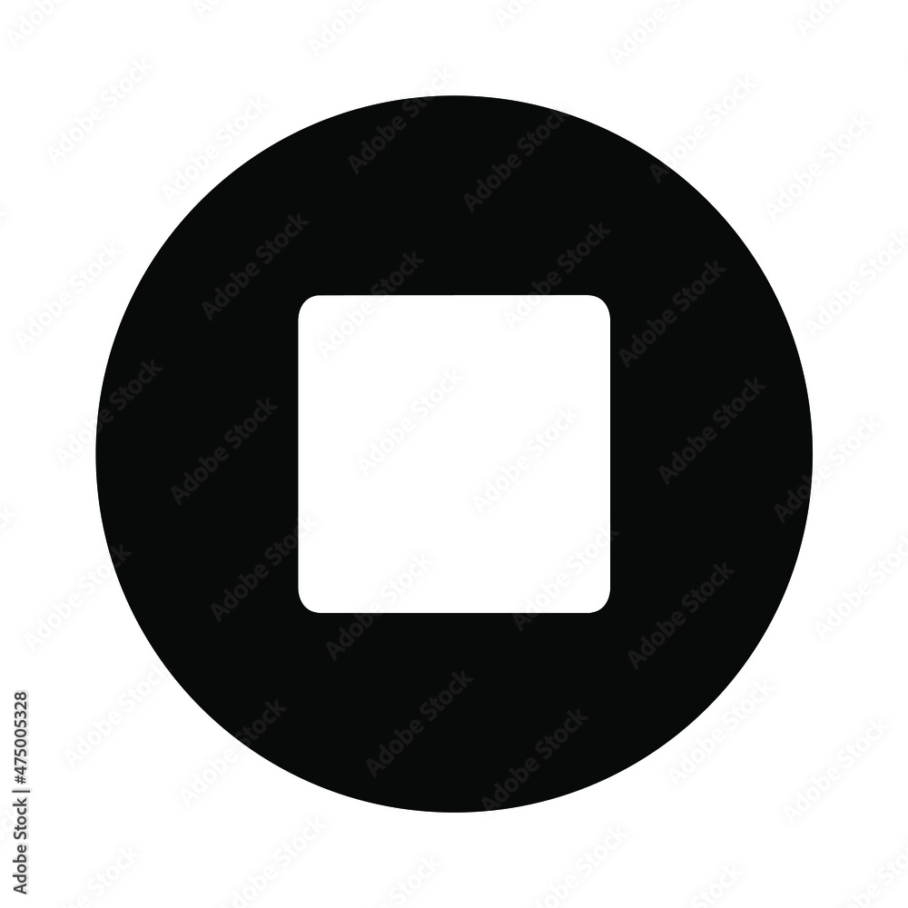 Stop button. Media Stop icon vector. Stop button vector solid icons - ui icon vector on circle Stop button. Media Stop icon vector. Stop button vector solid icons - ui icon vector on circle