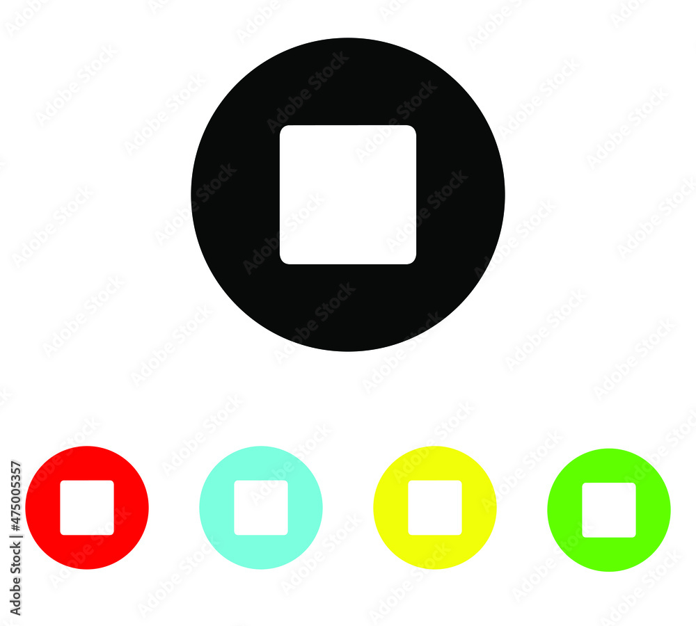Stop button. Media Stop icon vector. Set elements in colored icons. Stop button vector solid icons - ui icon vector on circle