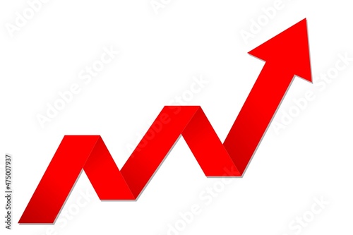 A growing graph in the form of a red arrow. Vector illustration