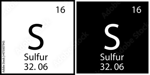 Sulfur chemical element. Science structure. Mendeleev table. Education background. Vector illustration. Stock image. 