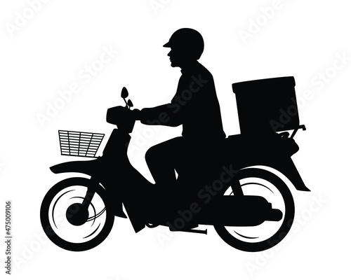 Delivery man on motorcycle silhouette vector isolated on white background