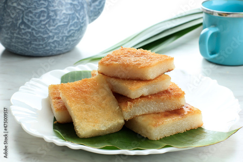 Wingko Babat, Traditional Indonesian Snack Made from Glutinous Rice Flour, Sugar, and Grated Young Coconut. photo